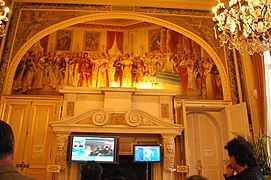 Peinture murale à la mairie de Neuilly représentant une réception organisée pour le Premier Consul au château de Neuilly.
