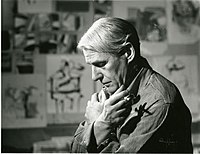 Portrait of Willem de Kooning, action painting painter in his studio