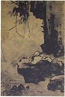 Gang Hui-an, Scholar gazing at the running river, ink on silk, Gosagwansudo, 15th century. Korea.