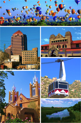 热气球节，阿尔伯克基市中心（英语：Downtown Albuquerque） 阿尔瓦拉多交通中心（英语：Alvarado Transportation Center），桑迪亚山顶缆车（英语：Sandia Peak Tramway） 圣费利佩德内里教堂（英语：San Felipe de Neri Church），格兰德河