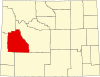 Harta statului Wyoming indicând comitatul Sublette