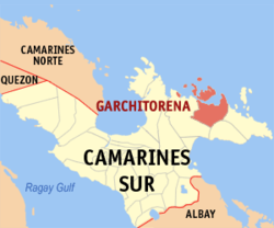 Mapa ng Camarines Sur na nagpapakita sa lokasyon ng Garchitorena.