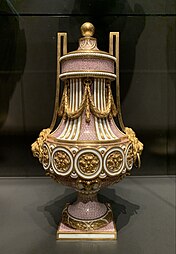 Louis XVI style - Vase (vase grec Duplessis rectifié), design attributed to Jean-Claude Chambellan Duplessis, painted decoration by Vincent Taillandier [fr], gilding by Jean Pierre Boulanger, by the Sèvres porcelain factory, 1780, painted and gilded hard-paste porcelain, gilt bronze, Rijksmuseum Amsterdam, the Netherlands