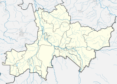 Mapa konturowa powiatu żagańskiego, po lewej znajduje się punkt z opisem „Jankowa Żagańska”