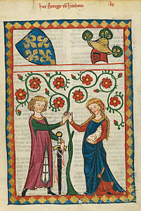 The Codex Manesse, a 14th-century collection of love songs. Red roses were symbol of courtly love.