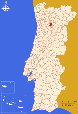 Poloha okresu v rámci Portugalska , v ktorom sa mesto nachádza