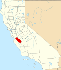 Kort over California med San Benito County markeret
