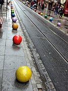 Cannonball-shaped bollards in Istanbul, Turkey