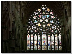 Gran ventana occidental, decorado, catedral de Exeter