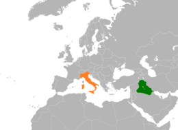 Mappa che indica l'ubicazione di Iraq e Italia