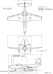 3-view line drawing of the McDonnell FD-1 Phantom