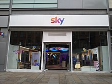 Sky Shop in Manchester, England with Minions on the window