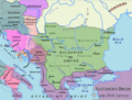 Le sud-est de l'Europe au IXe siècle y compris la principauté de Blatnograd et la Bulgarie au-delà du Danube.