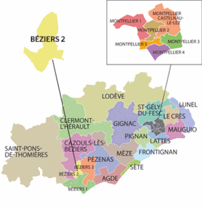 Situation du canton de Béziers-2 dans le département de l'Hérault après 2015.