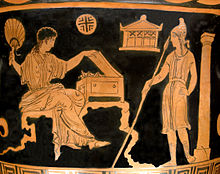 Helen and Paris. Side A from an Apulian (Tarentum?) red-figure bell-krater, 380–370 BC
