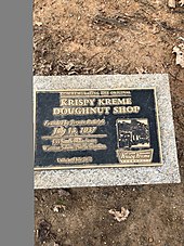 Commemorating the original Krispy Kreme doughnut shop. Founded by Vernon Rudolph, July 13, 1937. 534 South Main Street, Winston-Salem, North Carolina. Dedicated July 2012.
