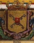 Representação de 1668 por Joan Blaeu do brasão de armas do Reino da Bósnia de 1595 (Korenić-Neorić Armorial)