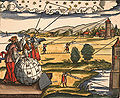 Uso de la ballestilla en una ilustración de Cosmographiae introductio de Petrus Apianus (1529).