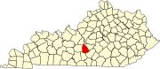 Harta statului Kentucky indicând comitatul Green
