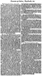 La nederlandlingva Courante uyt Italien, Duytslandt, &c. ('Kuriero el Italio, Germanio ktp.') el 1618 estis la unua gazeto kiu aperis en grandaj folioj.