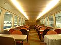 Interior of bilevel restaurant car 168-9001 preserved at SCMaglev and Railway Park in April 2011