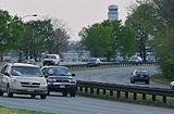 Vehicles round a bend in the parkway near Reagan-Washington National Airport and Gravelly Point in Arlington, Virginia