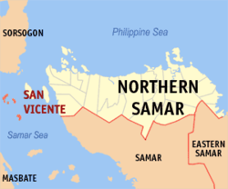 Mapa sa Amihanang Samar nga nagpakita kon asa nahimutang ang San Vicente