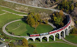 The Bernina Express on the viaduct.