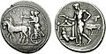 アポローンとアルテミスが描かれたコイン。