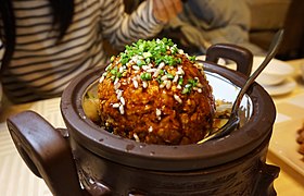 List of meatball dishes – Lion's Head is a dish from the Huaiyang cuisine of eastern China, consisting of large pork meatballs stewed with vegetables.