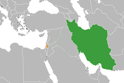 Map indicating locations of Iran and Palestine