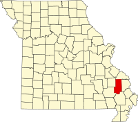 Map of Missouri highlighting Bollinger County