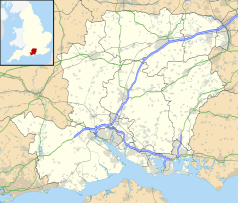 Mapa konturowa Hampshire, na dole po prawej znajduje się punkt z opisem „Fratton Park”