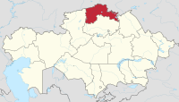 मानचित्र जिसमें उत्तर क़ज़ाख़स्तान प्रांत Солтүстік Қазақстан облысы सोल्तूस्तिक क़ज़ाख़स्तान ओब्लिसी हाइलाइटेड है