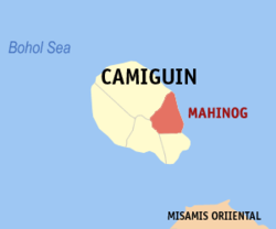 Mapa de Camiguin con Mahinog resaltado