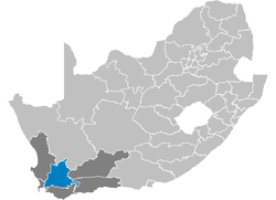Karte de Sud Afrika montra Kabe Vine-landes in West Kabe