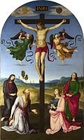 The Mond Crucifixion, 1502–03, very much in the style of Perugino (National Gallery)