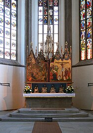 Retablo procedente de Alemania meridional (1360-1370), actualmente en la iglesia de Santiago de Núremberg.