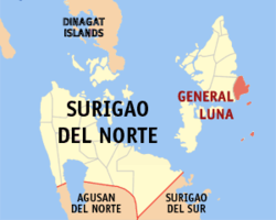 Mapa de Surigao del Norte con General Luna resaltado