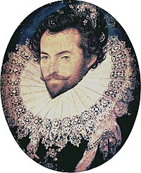 Walter Raleigh portréja, 32 éves korában, Nicholas Hilliard festménye, 1585 körül.