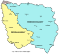 Aufgeteiltes Banat nach dem Vertrag von Trianon 1920, der rumänische Teil liegt im Osten.