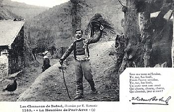 Carte postale illustrant la chanson de Théodore Botrel : La Meunière de Pont-Aven.