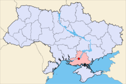 Map o Ukraine wi Nova Kakhovka heichlichtit.
