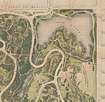 A detail of an 1873 Central Park Map, including the Harlem Meer.