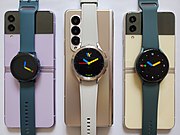 The Samsung Galaxy Watches, paired by Bluetooth with smartphones