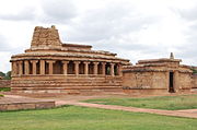8th century Durga temple exterior view at Aihole complex. Aihole complex includes Hindu, Buddhist and Jain temples and monuments.