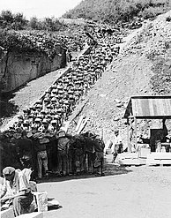 Stairs of Death Concentration camp Mauthausen; prisoners in the quarry