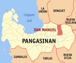Mapa ning Pangasinan ampong San Manuel ilage