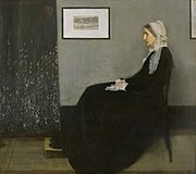 James Abbott McNeill Whistler, Arranjo em Cinza e Preto: A Mãe do Artista 1871, popularmente conhecido como Mãe de Whistler, Musée d'Orsay, Paris. Embora Whistler fosse representado por quatro pinturas na mostra Armory, isso não foi incluído.
