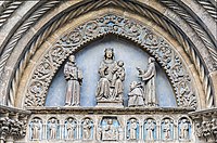Religious scene in a tympanum, Church San Lorenzo, Vicenza, Italy